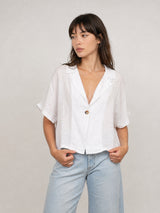 Veste courte en lin à bouton unique CVA526211