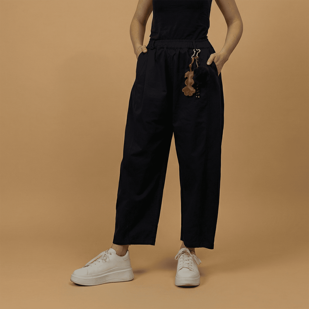 Wide-leg carrot trousers with removable accessory - CVA825198-3