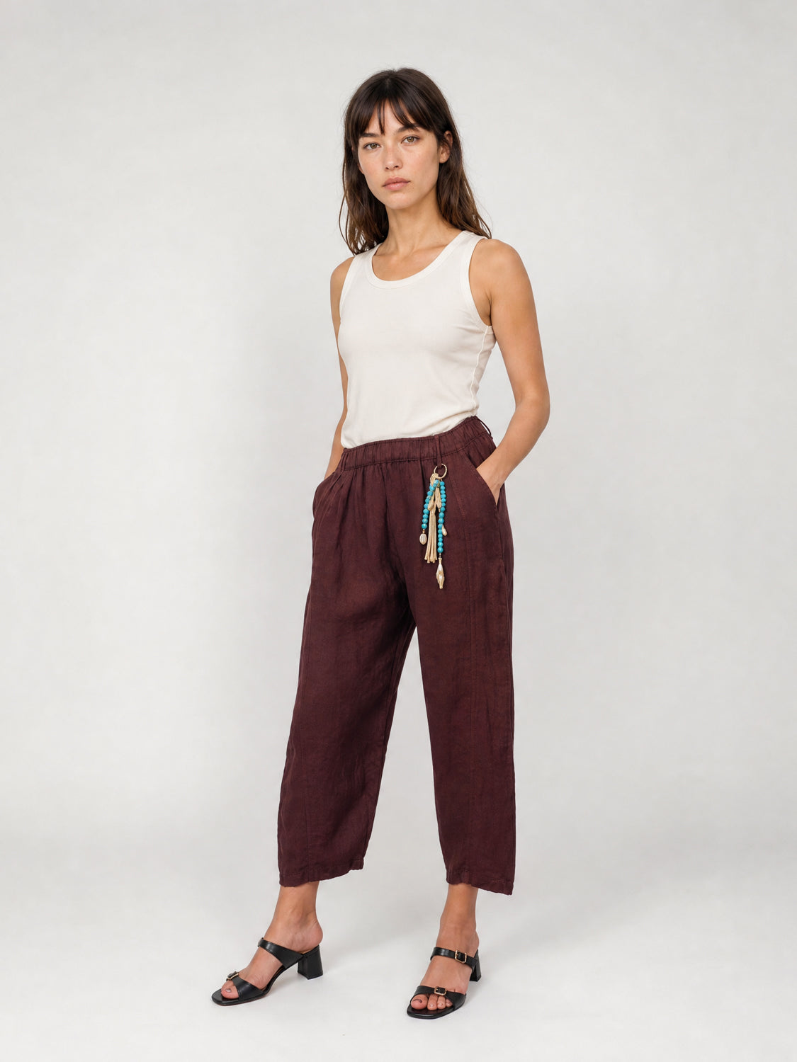 Pantalon en lin à taille élastique CVA825198LI