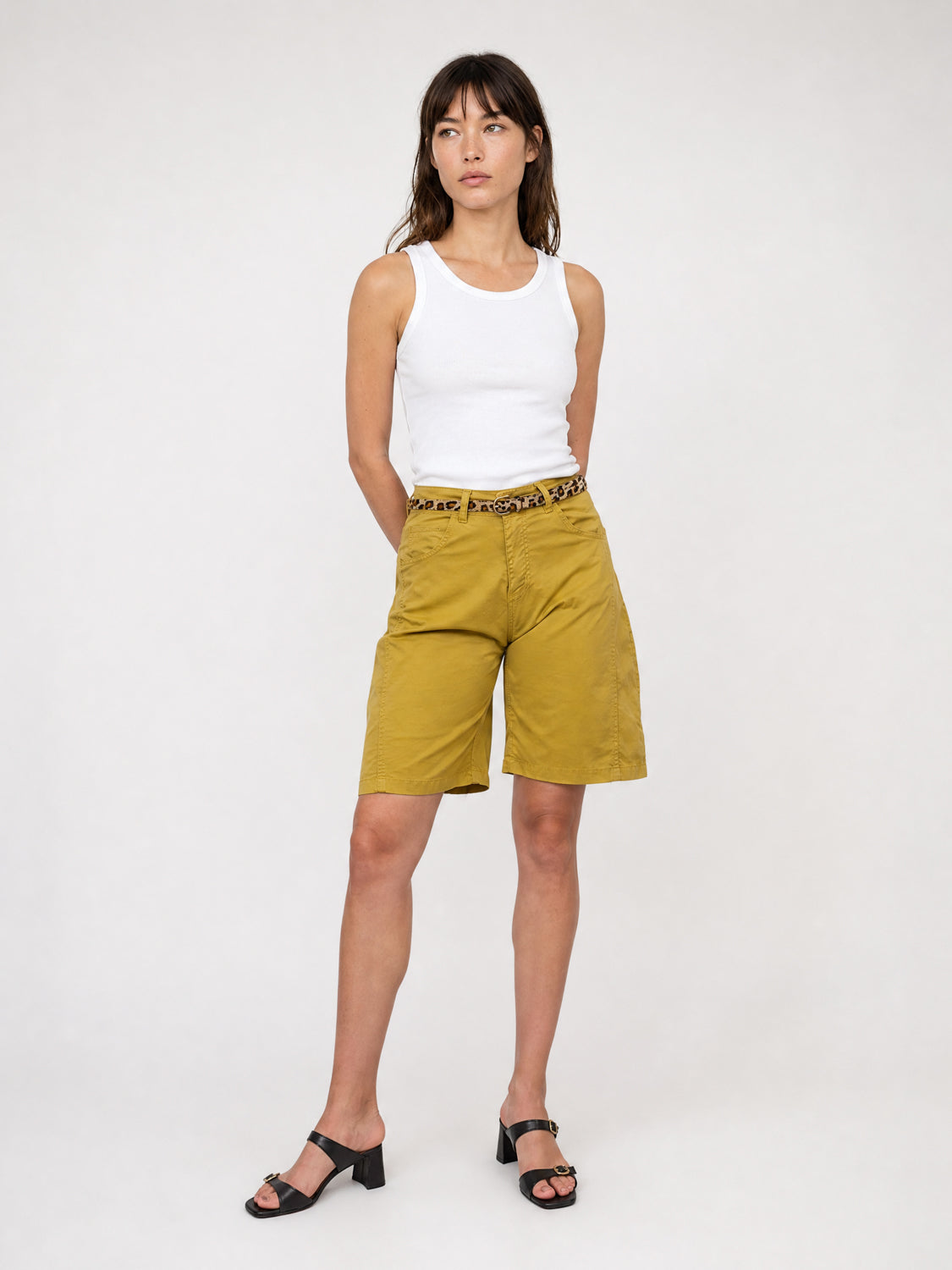 Bermuda ample en coton stretch à ceinture imprimée CVA826152