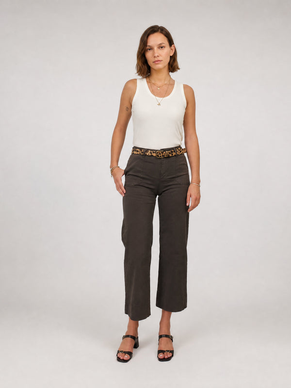 Pantalon large en coton stretch, ceinture léopard – CVA826301