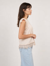 T-shirt en coton à finitions dentelle ajourée CVA923247