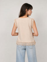 T-shirt en coton à finitions dentelle ajourée CVA923247