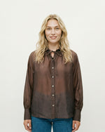 Load image into Gallery viewer, Semi-sheer satin tie-front shirt CVACM293
