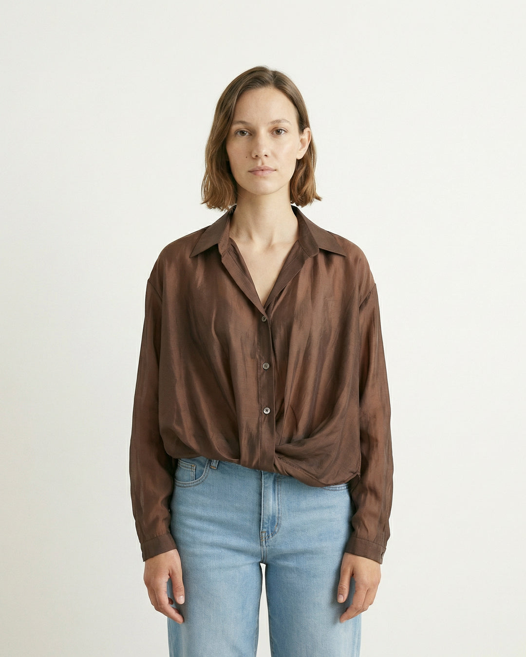 Semi-sheer satin fluid shirt CVACM311