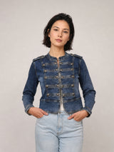 Veste en jean à boutons officier et détails alamars CVAOE608