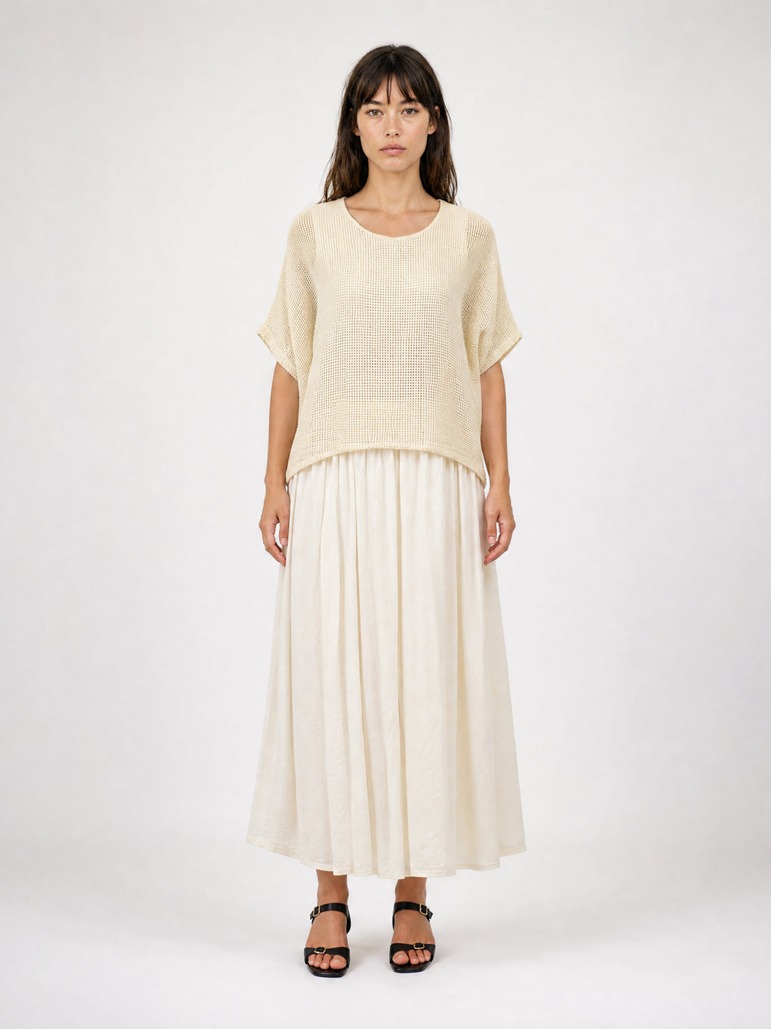 Robe bi-matière en coton à maille ajourée DB14456