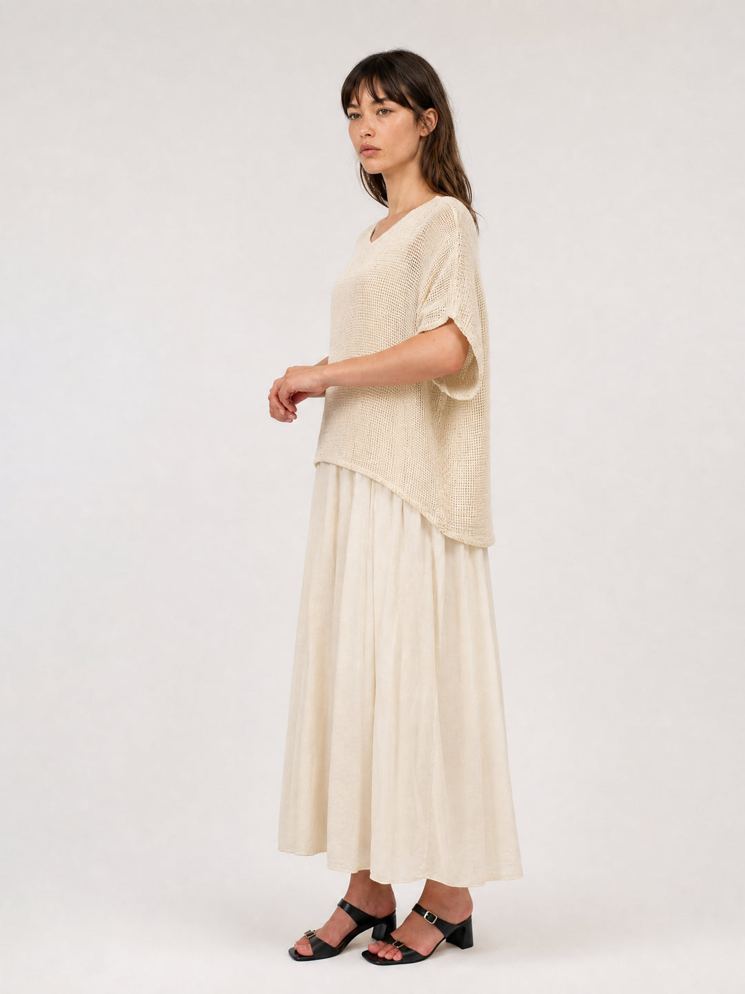 Robe bi-matière en coton à maille ajourée DB14456