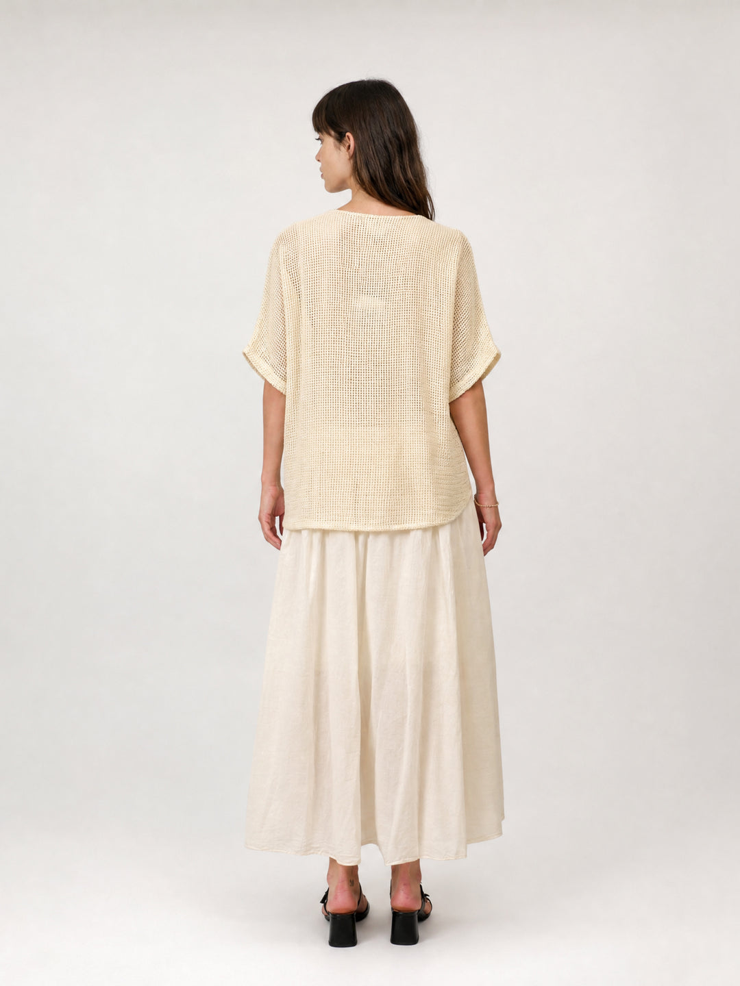 Robe bi-matière en coton à maille ajourée DB14456