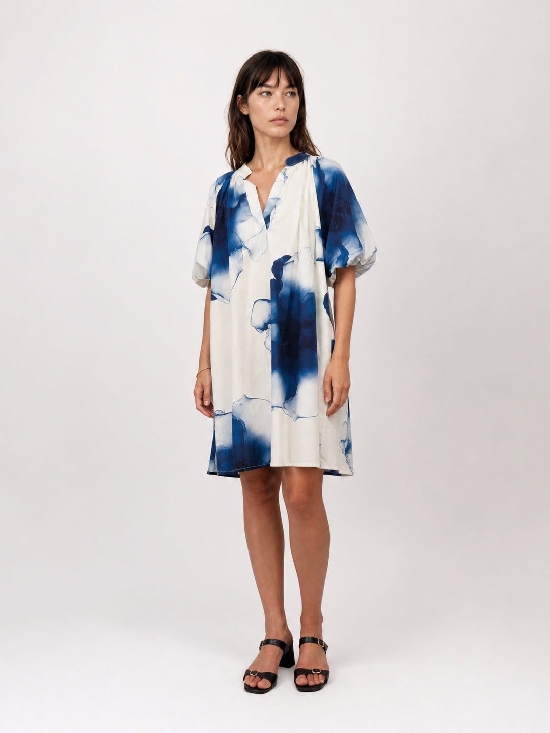 Robe en coton imprimée à manches bouffantes DB14485-2