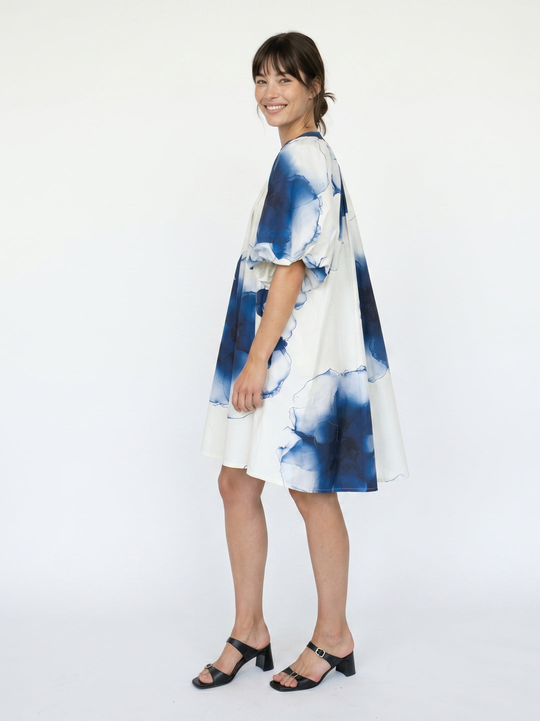 Robe en coton imprimée à manches bouffantes DB14485-2