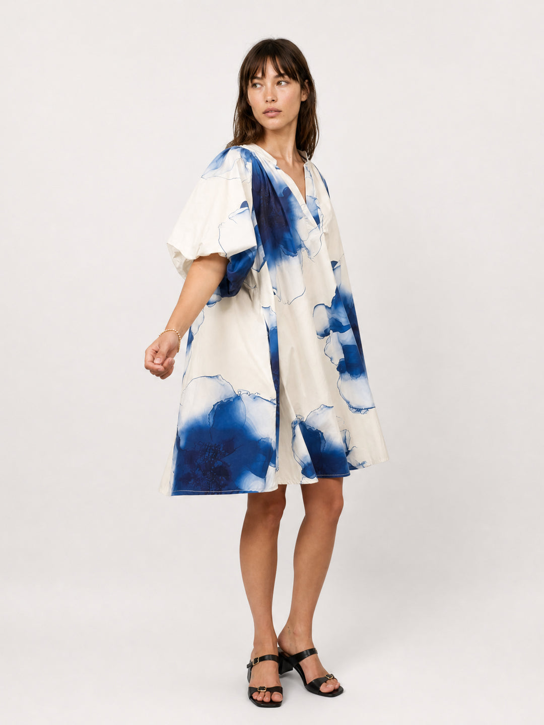 Robe en coton imprimée à manches bouffantes DB14485-2