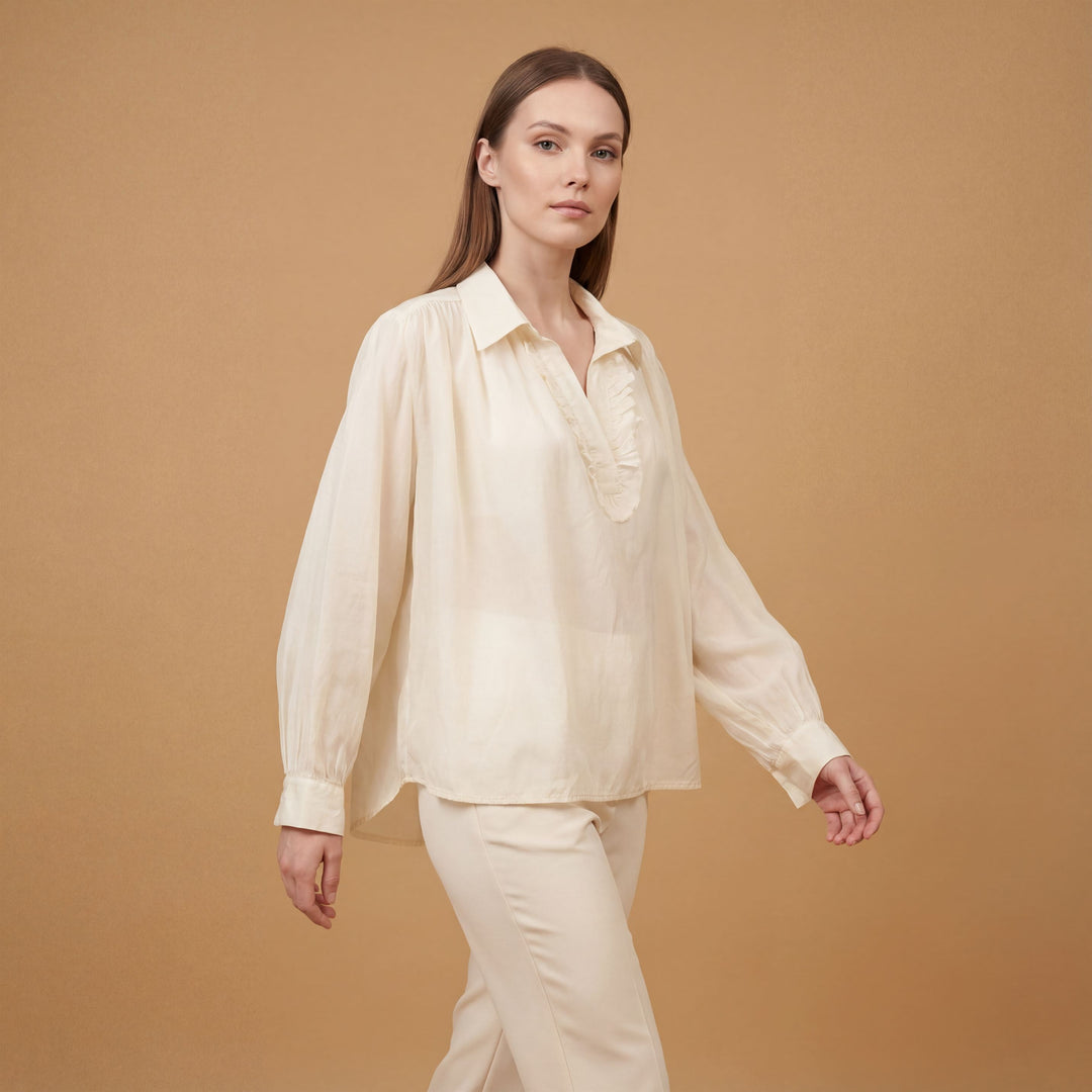 Open collar shirt with ruffle – DB14798 