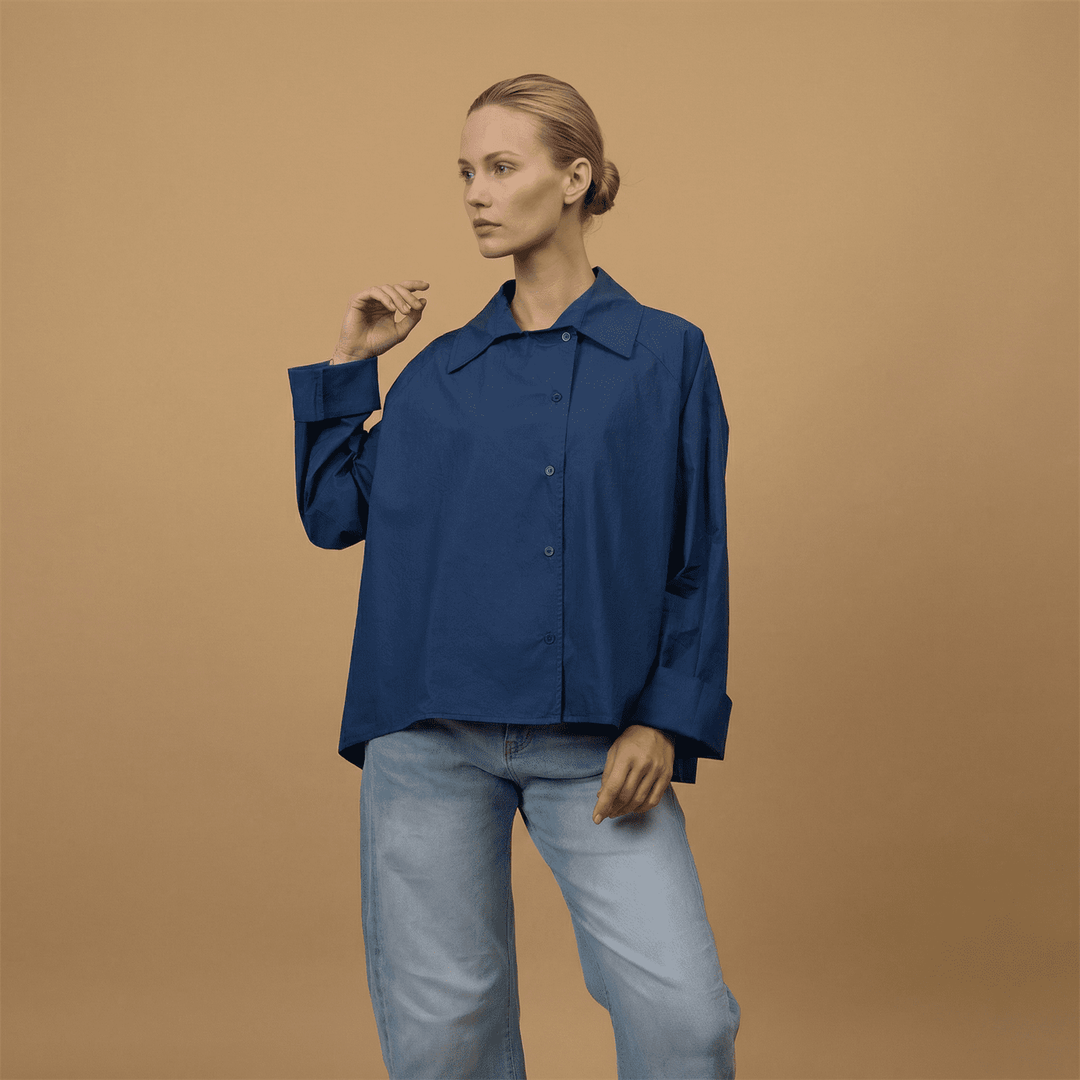 Cotton shirt with asymmetrical buttoning db14916