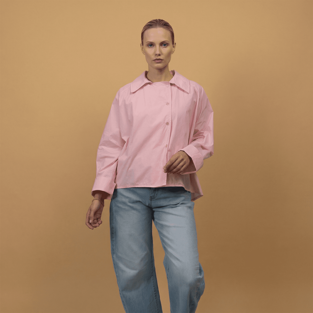Cotton shirt with asymmetrical buttoning db14916
