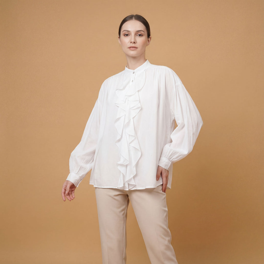 Ruffled mandarin collar shirt – DB14953