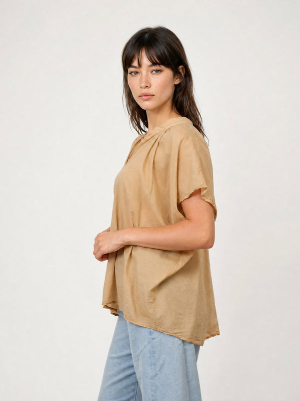 Blouse en voile de coton froncé manches courtes DB15162