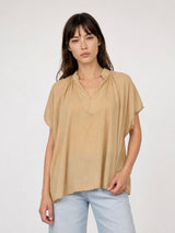 Blouse en voile de coton froncé manches courtes DB15162