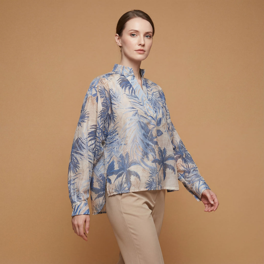 Printed blouse with gathered collar – DB2658-3 