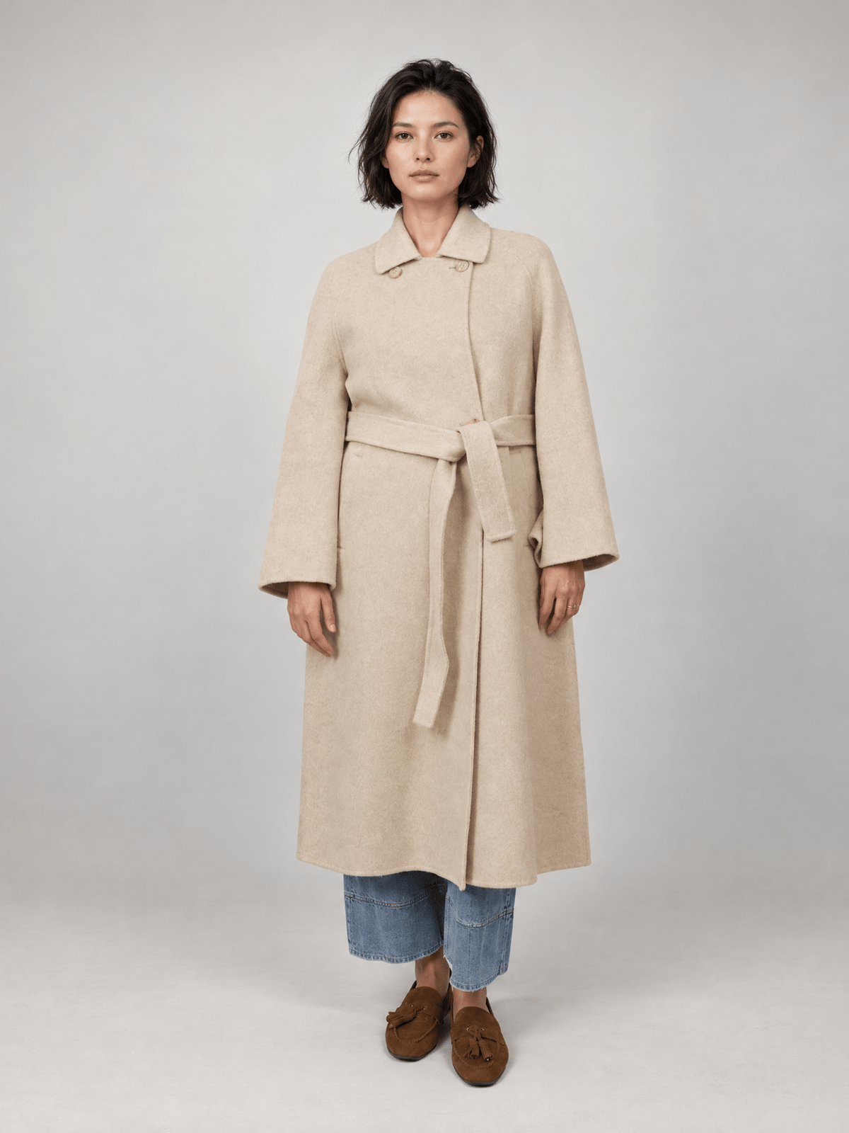 Manteau long en laine et cachemire à double boutonnage – DSY268853