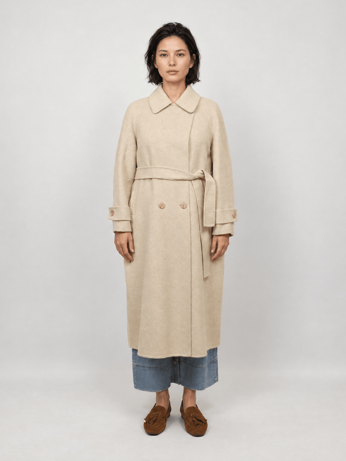 Manteau long en laine et cachemire à double boutonnage – DSY268857