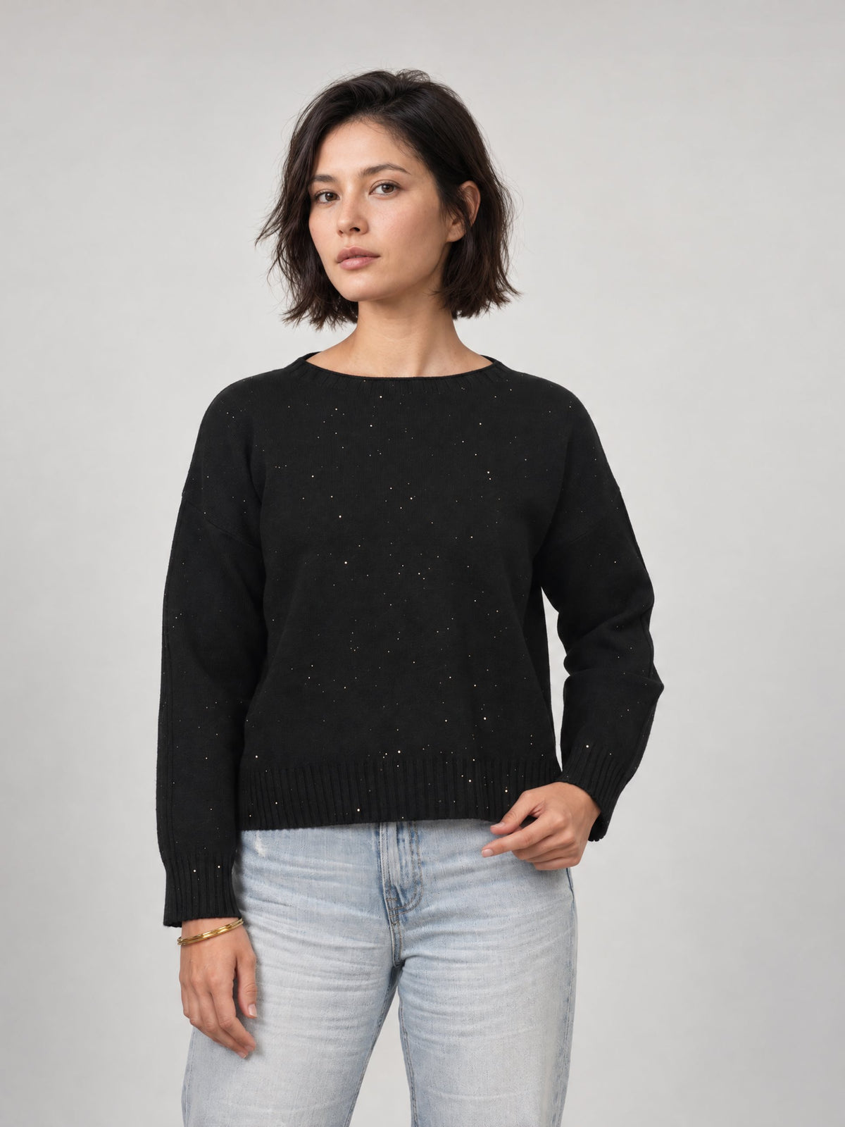 Pull en maille à bords côtelés et détails scintillants – DSY9596