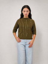 Pull col montant à détails pailletés, manches 3/4 – DSY9736