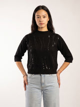 Pull col montant à détails pailletés, manches 3/4 – DSY9736