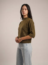 Pull col montant à détails pailletés, manches 3/4 – DSY9736