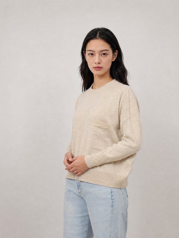 Pull en laine mérinos ample à poche plaquée DSYL2603