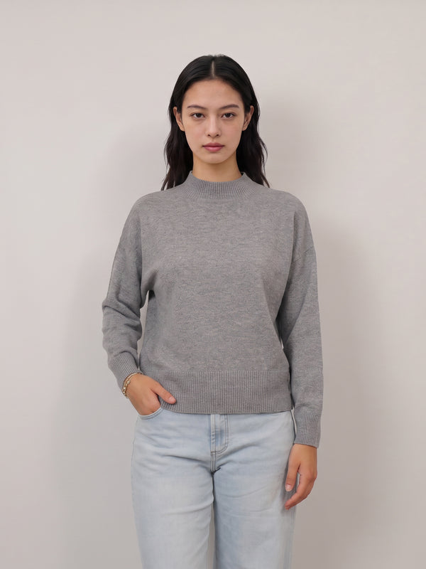 Pull en laine mérinos à col montant côtelé DSYL2655