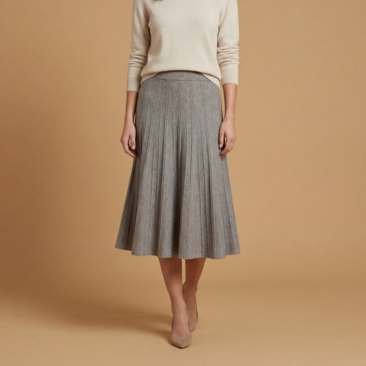 Hy81194 pleated midi skirt in fluid knit