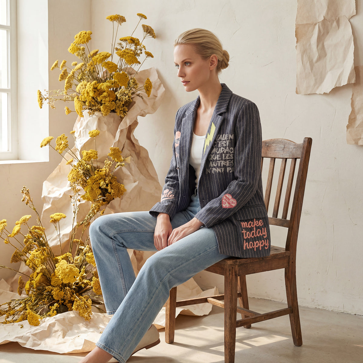 Striped blazer with embroidered lettering – mj84076