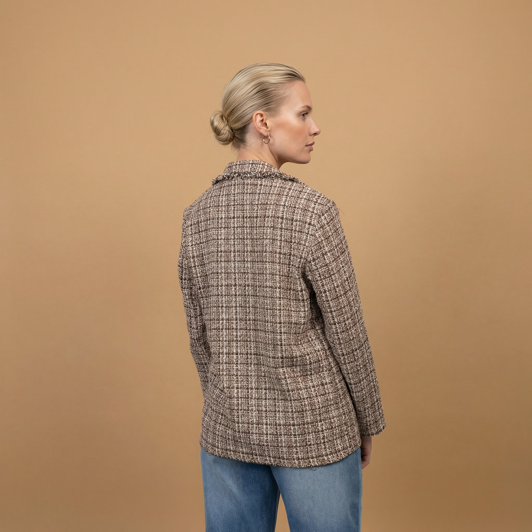 Veste pied-de-poule à col frangé - MF55008