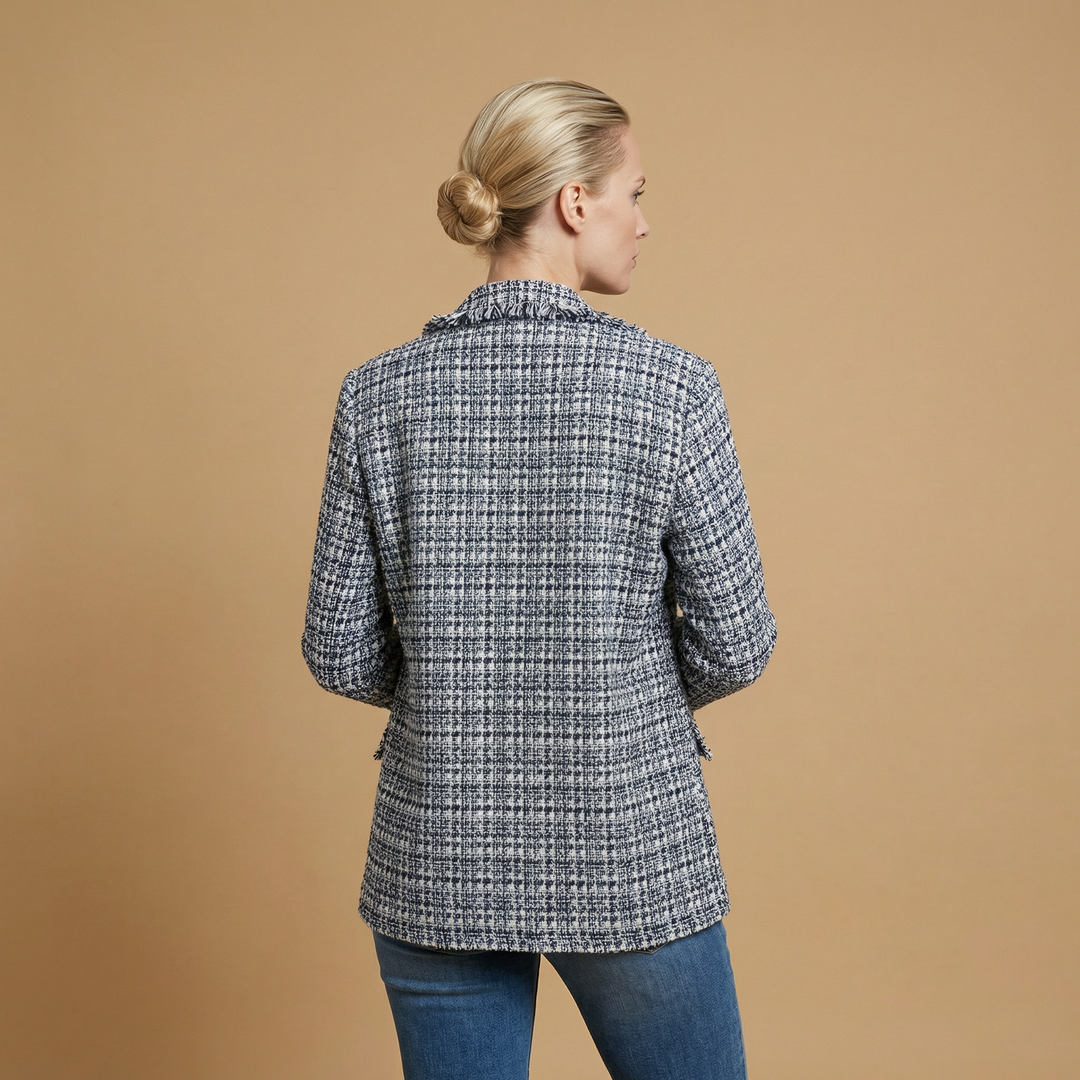 Veste pied-de-poule à col frangé - MF55008