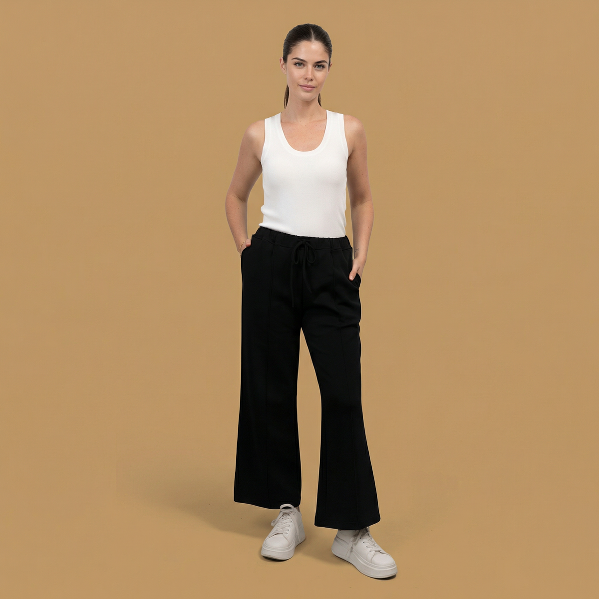 Wide leg trousers with elasticated drawstring waist – tdm96225