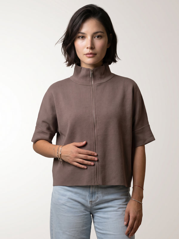 Gilet en maille zippé à col montant HY11920