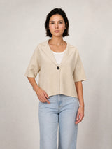 Veste en maille ample à revers et manches courtes HY26039