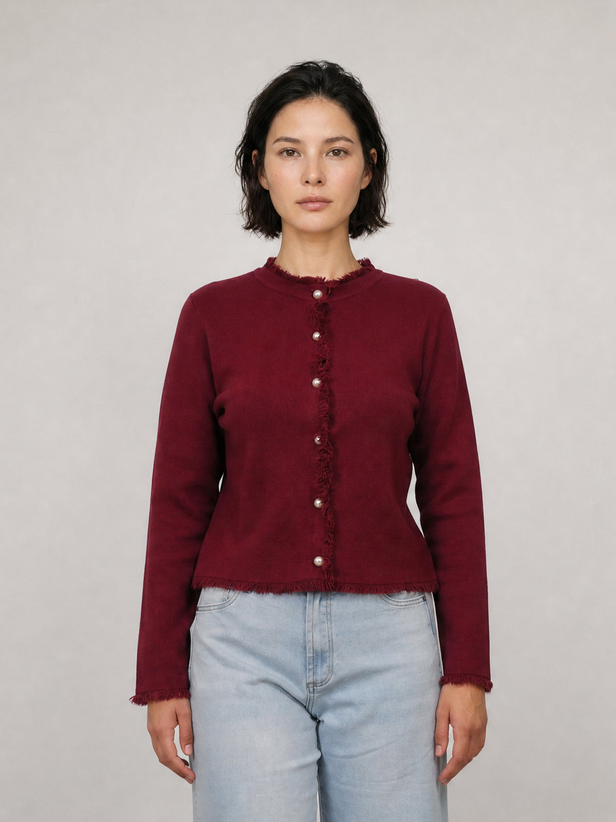 Veste cardigan col rond à boutons perles HY86060