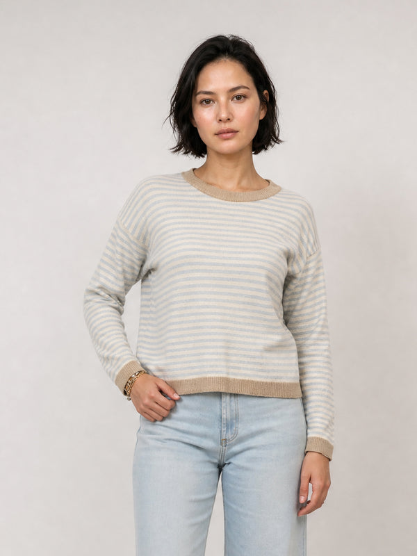 Pull en laine et cachemire à rayures bicolores HYC6640