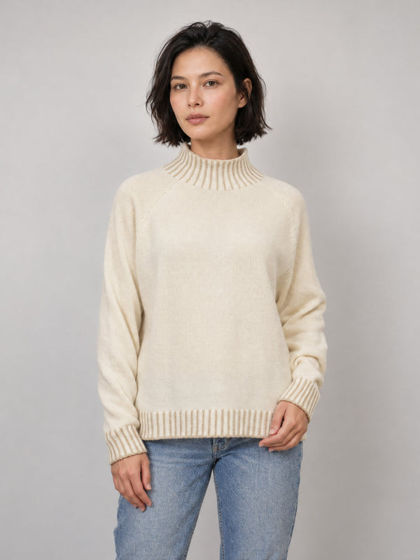 Pull col montant laine & cachemire contrasté – HYC8225