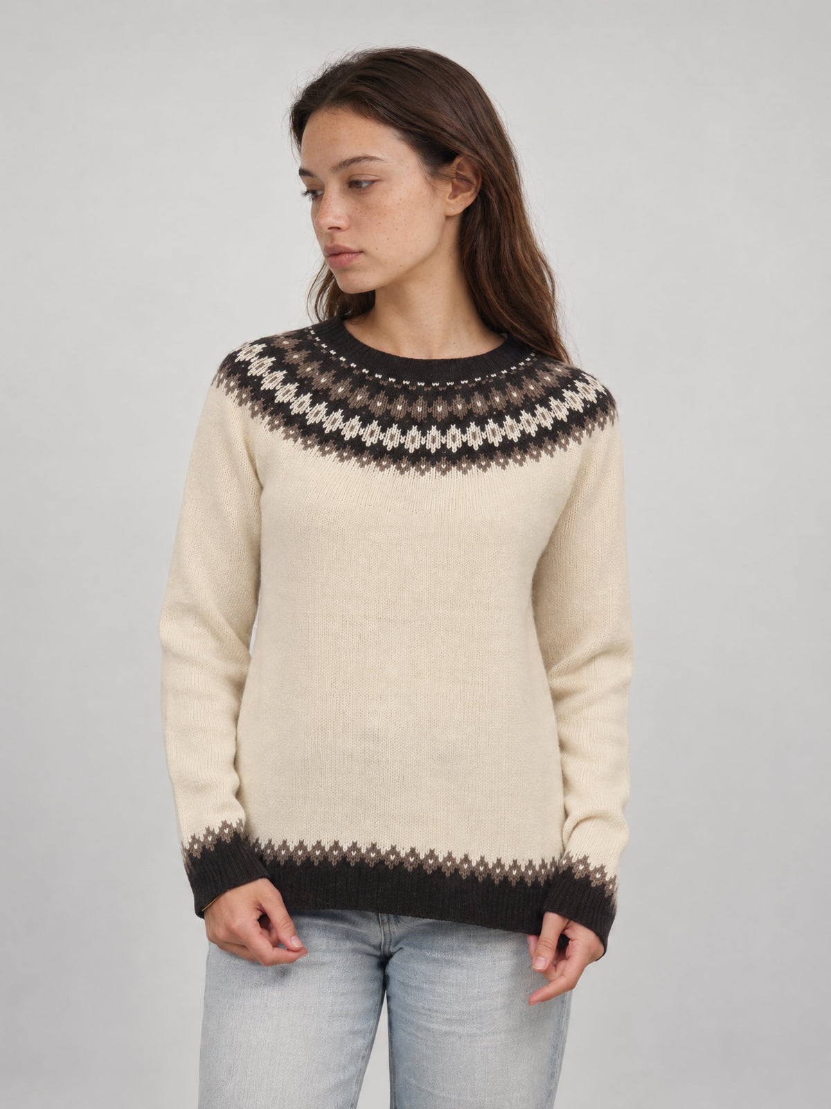 Pull en laine et cachemire à motif jacquard – HYC91086