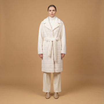 Manteau long ceinturé en fausse fourrure CLG2512