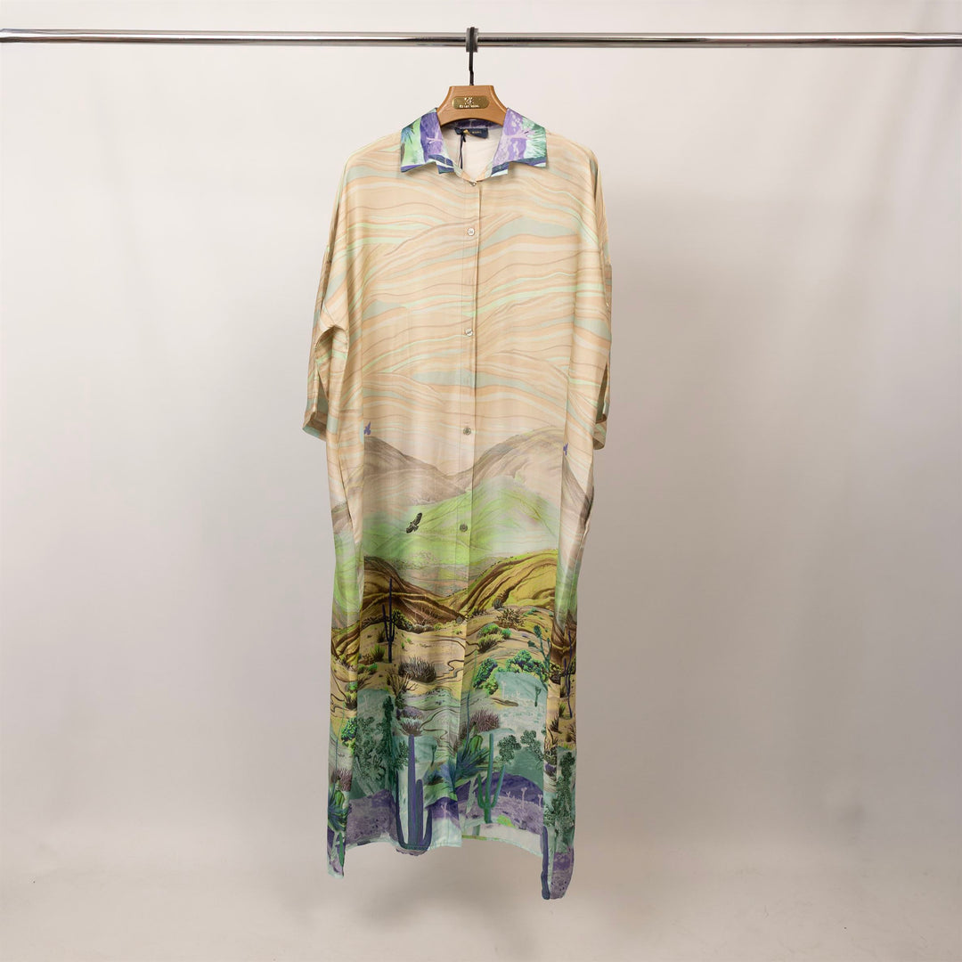 Long satin dress with desert landscape print – KD9316VS-34