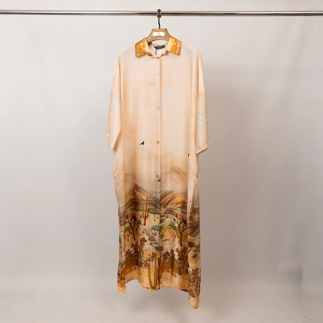 Long satin dress with desert landscape print – KD9316VS-34