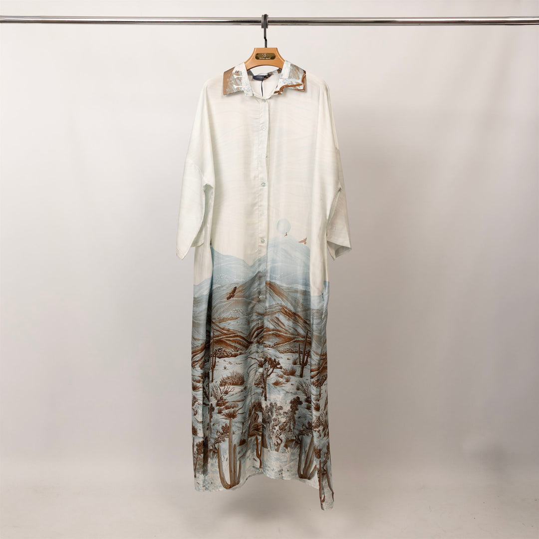 Long satin dress with desert landscape print – KD9316VS-34