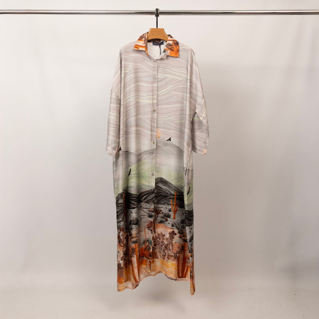 Long satin dress with desert landscape print – KD9316VS-34