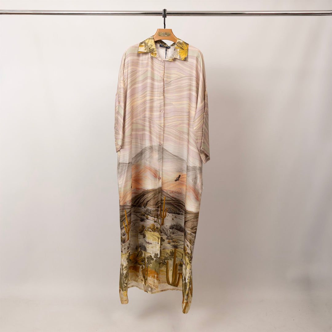Long satin dress with desert landscape print – KD9316VS-34