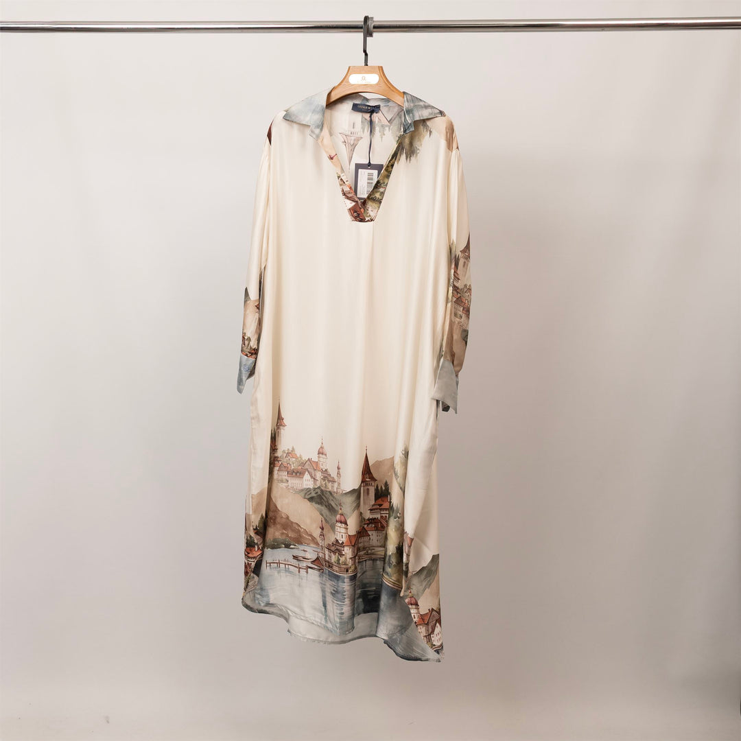 Robe longue satinée imprimé paysage – KD6120VS-32