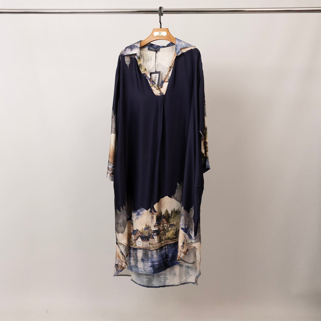 Robe longue satinée imprimé paysage – KD6120VS-32